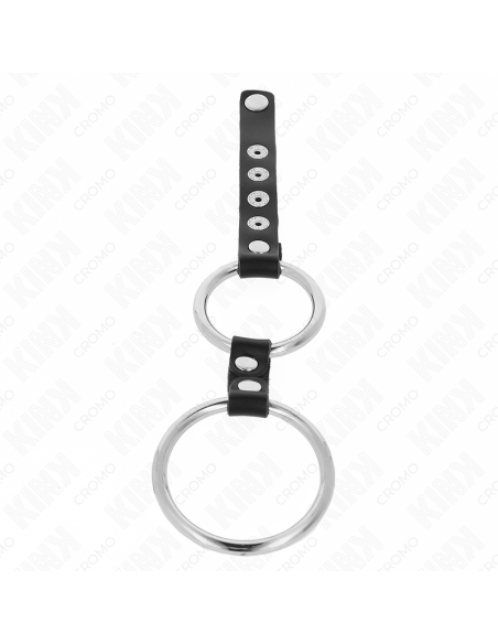 KINK - Dvigubas metalinis penio žiedas nuo 3,8 cm iki 5 cm, sujungtas oda