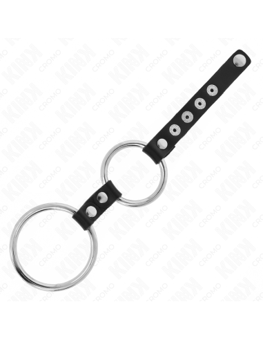 KINK - DOUBLE METAL PENIS RING 3.8 CM TO 5 CM CONNECTED WITH LEATHER