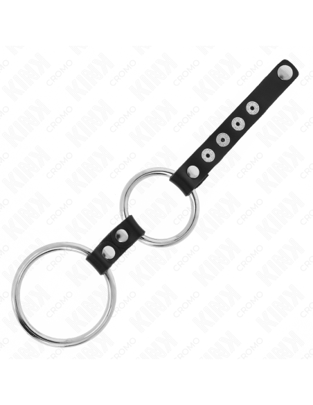 KINK - Dvigubas metalinis penio žiedas nuo 3,8 cm iki 5 cm, sujungtas oda