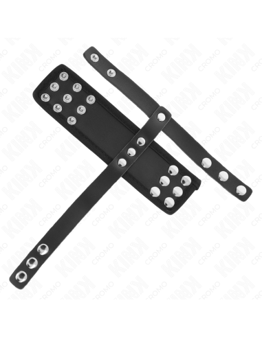 KINK - LEATHER PENIS CAGE RING WITH ADJUSTABLE COATED BALL DIVIDER STRAP