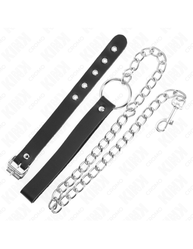 KINK - LEATHER PENIS RING WITH STRAP 21.5 X 2 CM AND METAL CHAIN 60 CM