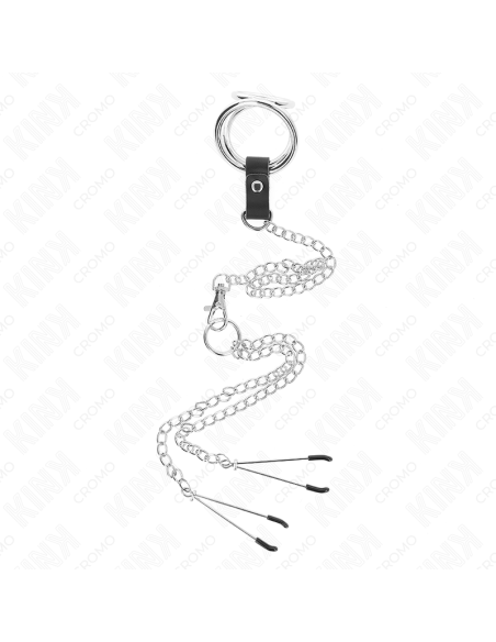 KINK - TRIGUBAS CHROMETAS METALINIS PENIO ŽIEDAS 3 CM IKI 4,5 CM SU 26 CM METALINE GRANDINE IR SPENELIŲ LAIKIKLIAIS
