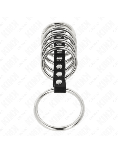 KINK - 7 METAL PENIS RINGS 3.2 CM TO 5 CM CONNECTED BY LEATHER