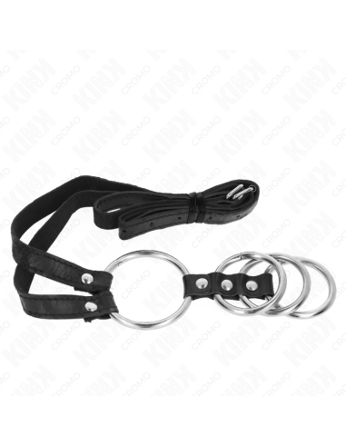 KINK - 4 CONNECTED METAL PENIS RINGS 3.8 CM TO 5 CM WITH LEATHER BELT 112 CM