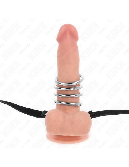 KINK - 5 METALINIAI PENIO ŽIEDAI, 3,8–5 CM, SU ODININIS DIRŽAS, 112 CM