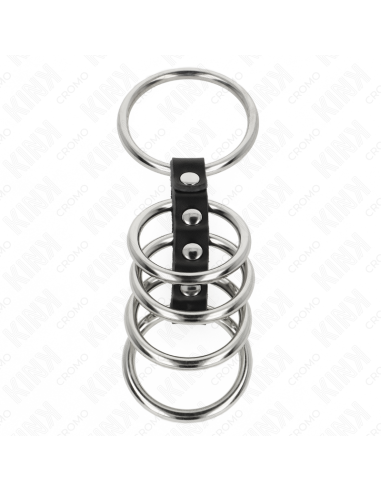 KINK - 5 PENIS RINGS 3.7 CM TO 5 CM METAL CONNECTED BY LEATHER