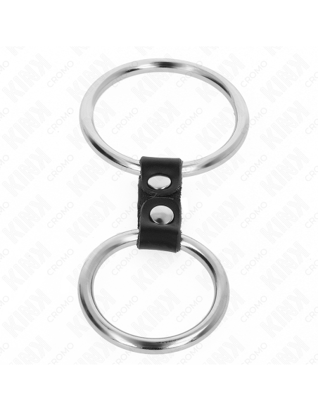 KINK - Dvigubas metalinis penio žiedas 3,7–5 cm, sujungtas odiniu dirželiu, 2 modelis