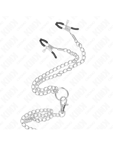 KINK - TRIPLE CHROME METAL PENIS RING 3.8 CM TO 5 CM WITH 26 CM METAL CHAIN AND NIPPLE CLAMPS MODEL 1