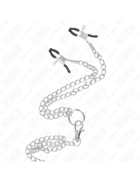 KINK - TRIPLE CHROME METAL PENIS RING 3 CM TO 4.5 CM WITH 26 CM METAL CHAIN AND NIPPLE CLIPS