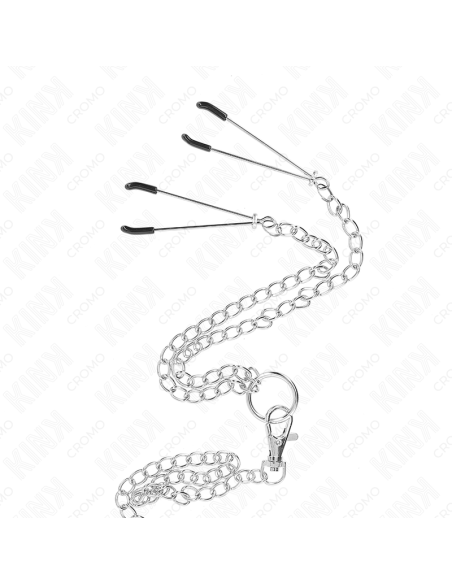 KINK - TRIGUBAS CHROME METALINIS PENIO ŽIEDAS 3,8 CM IKI 5 CM SU 26 CM METALINE GRANDINE IR SPENELIŲ LAIKIKLIAIS, 2 MODELIS