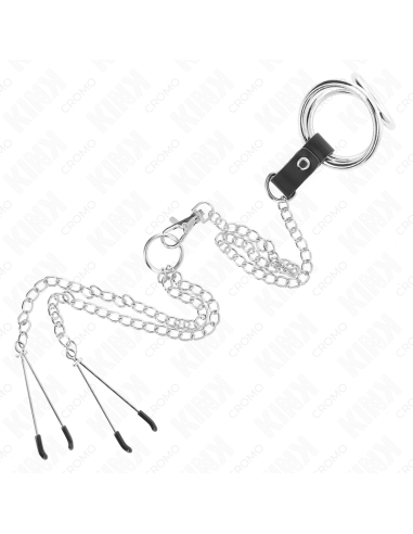 KINK - TRIGUBAS CHROME METALINIS PENIO ŽIEDAS 3,8 CM IKI 5 CM SU 26 CM METALINE GRANDINE IR SPENELIŲ LAIKIKLIAIS, 2 MODELIS