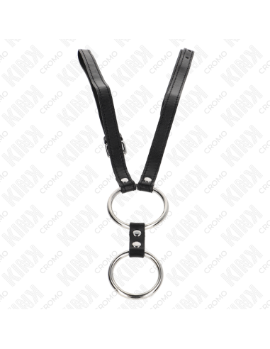 KINK - Dvigubas metalinis penio žiedas nuo 3,8 cm iki 5 cm su odiniu diržu 112 cm