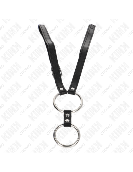 KINK - DOUBLE METAL PENIS RING 3.8 CM TO 5 CM WITH LEATHER BELT 112 CM