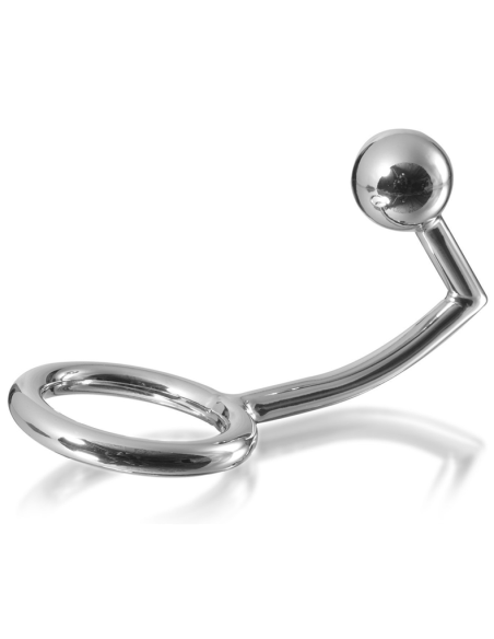 METAL HARD - COCK RING RING WITH ANAL INTRUDER HOOK 45MM
