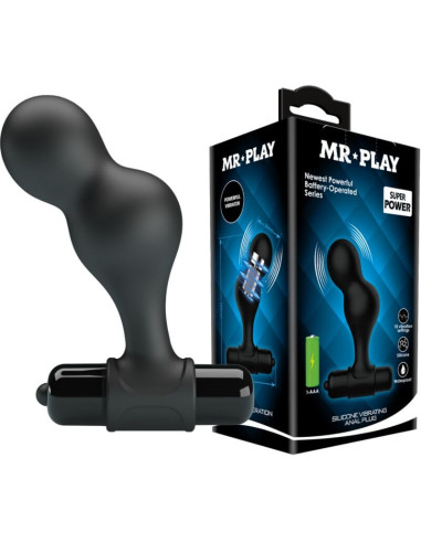 MR PLAY - BLACK SILICONE VIBRATOR ANAL PLUG