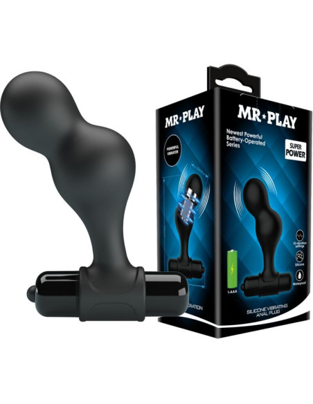 MR PLAY - BLACK SILICONE VIBRATOR ANAL PLUG