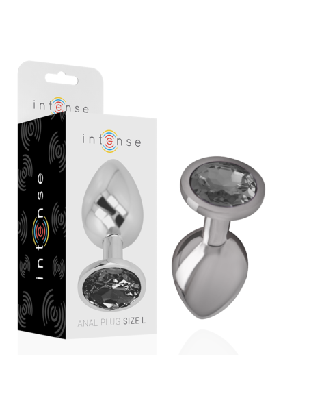INTENSE - ALUMINUM METAL ANAL PLUG WITH BLACK GLASS SIZE L