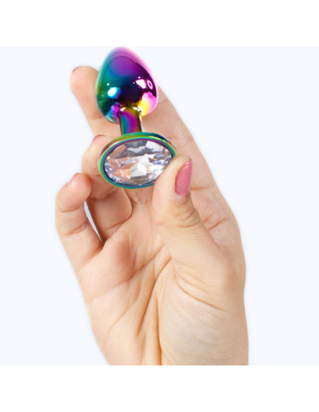 SECRETPLAY - metalinis užpakalio kamštis vaivorykštės spalvos, mažas, 7 cm