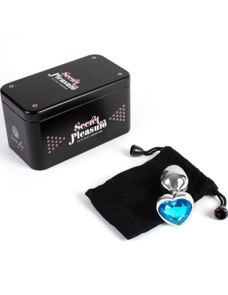SECRETPLAY - METALINIS UŽPAKALO KAIŠTIS MĖLYNOS ŠIRDELĖS FORMOS, MAŽAS, 7 CM