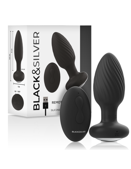 BLACKandSILVER - WELLS PLUG SILICONE ANAL ROTATOR REMOTE CONTROL