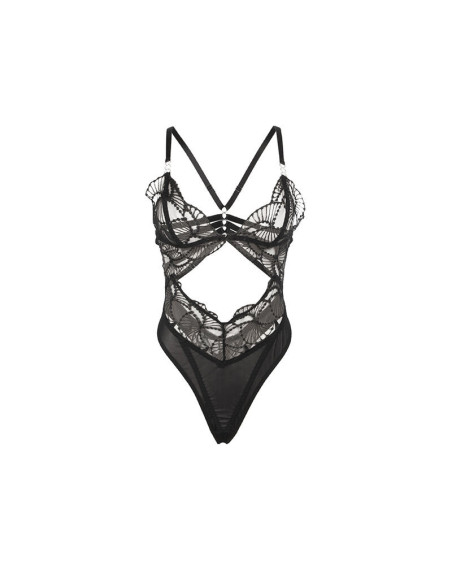 SUBBLIME - 955229 TRANSPARENT BODYSUIT WITH HOLLOW LACE BLACK L-XL