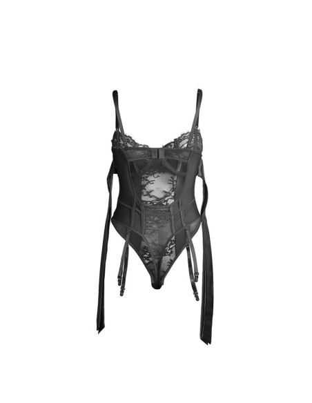 SUBBLIME - 955496 LACE BODYSUIT WITH BOWS AND GARTERS BLACK S-M