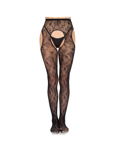 LEG AVENUE - 1967 BLOOM NET SUSPENDER TIGHTS BLACK - ONE SIZE