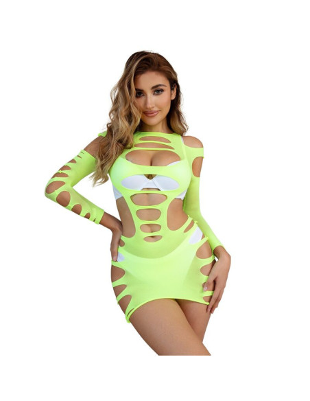 SUBBLIME - 952280 GREEN LONG SLEEVE ELASTIC FISHNET DRESS ONE SIZE