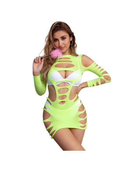 SUBBLIME - 952280 GREEN LONG SLEEVE ELASTIC FISHNET DRESS ONE SIZE
