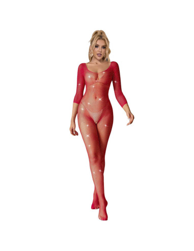 SUBBLIME - 952419 FISHNET BODYSTOCKING WITH DIAMONDS LONG SLEEVE RED XS-M
