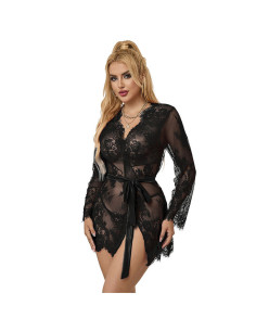 SUBBLIME - 953768 LACE NIGHTGOWN THONG BLACK L-XL
