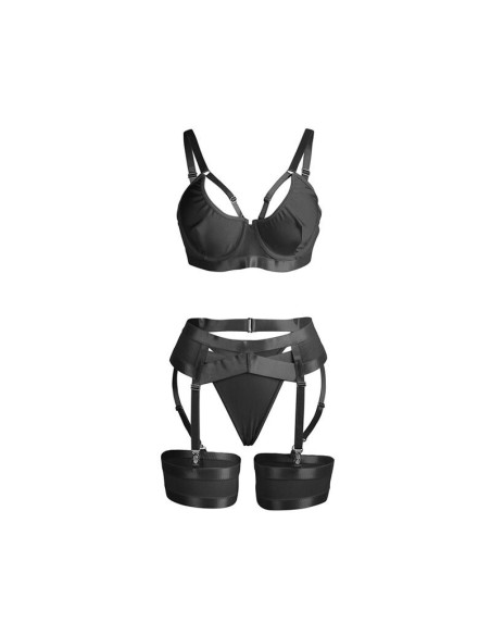 SUBBLIME - 955236 BLACK BONDAGE BRA WITH GARTER SET S-M