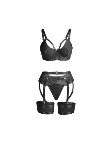 SUBBLIME - 955243 BLACK BONDAGE BRA WITH GARTER SET L-XL