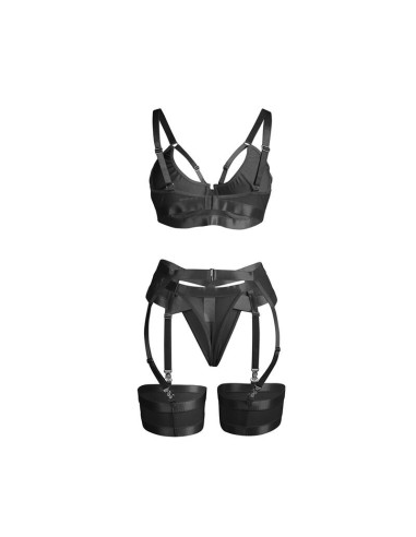 SUBBLIME - 955243 BLACK BONDAGE BRA WITH GARTER SET L-XL