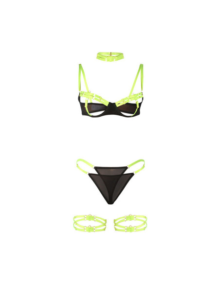 SUBBLIME - 955281 LIEMENĖLĖS KOMPLEKTAS SU KAKLO APYVOKOS IR KOJŲ DETALĖMIS, FLUORESCENTUOJANČIA ŽALIA L-XL