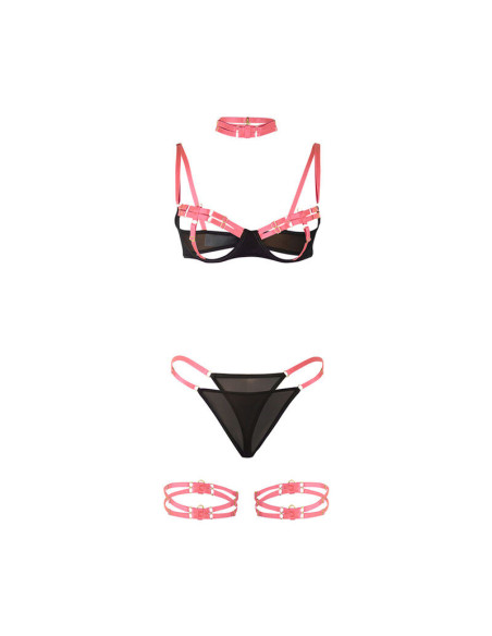 SUBBLIME - 955304 BRA SET WITH NECKLACE AND LEG DETAILS FLUORESCENT PINK L-XL