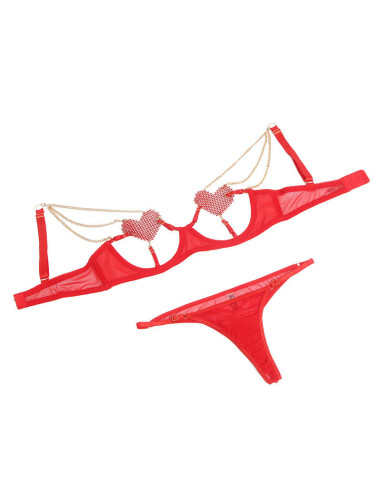 SUBBLIME - 955519 BRA SET WITH CHAINS AND MESH HEART RED S-M