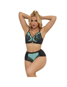 SUBBLIME - 955564 GREEN PATENT LEATHER MESH ZIPPER BRA SET L-XL