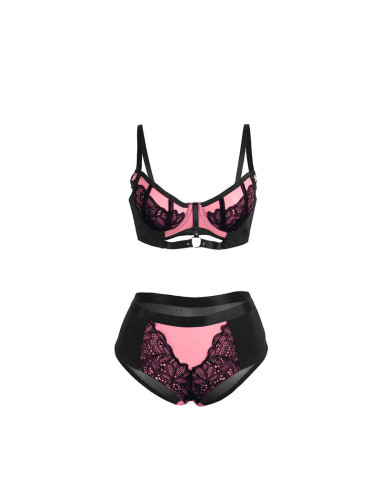SUBBLIME - 955588 ROŽINĖS LAKUOTOS ODOS TINKLELĖS UŽTRAUKTUKU LIEMENĖLĖS KOMPLEKTAS L-XL