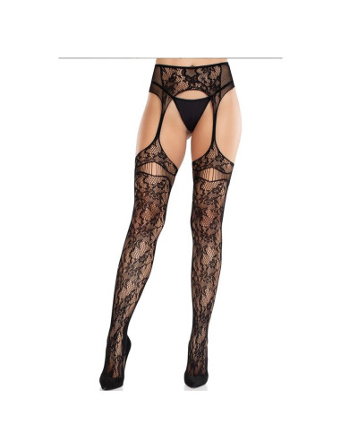 LEG AVENUE - LACE STOCKINGS WITH GARTERS BLACK