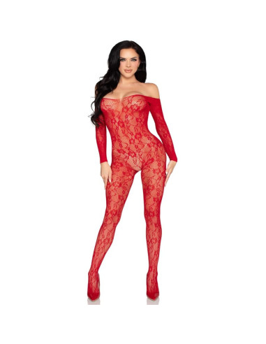 LEG AVENUE - 89366 LACE LINGERIE BODYSTOCKING RED - ONE SIZE