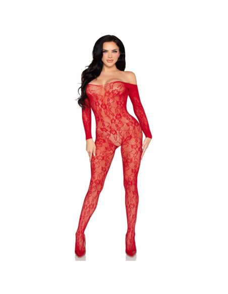 LEG AVENUE - 89366 LACE LINGERIE BODYSTOCKING RED - ONE SIZE