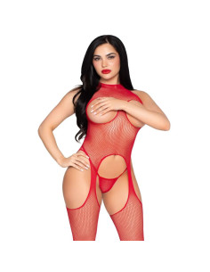 LEG AVENUE - 89374 CUPLESS BODYSTOCKING AND PANTY RED - ONE SIZE 2