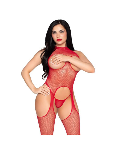 LEG AVENUE - 89374 CUPLESS BODYSTOCKING AND PANTY RED - ONE SIZE