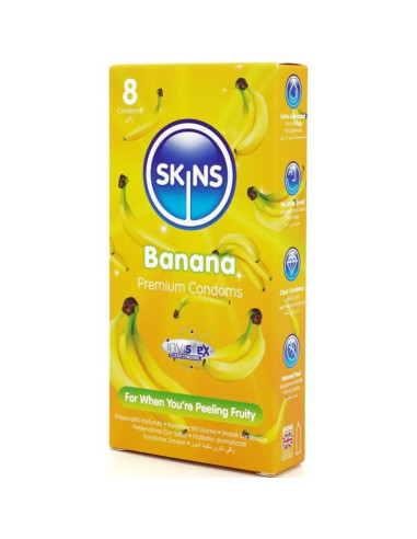 SKINS - BANANŲ PREMIUM PREZERVATYVŲ PAKUOTĖ, 8 vnt.