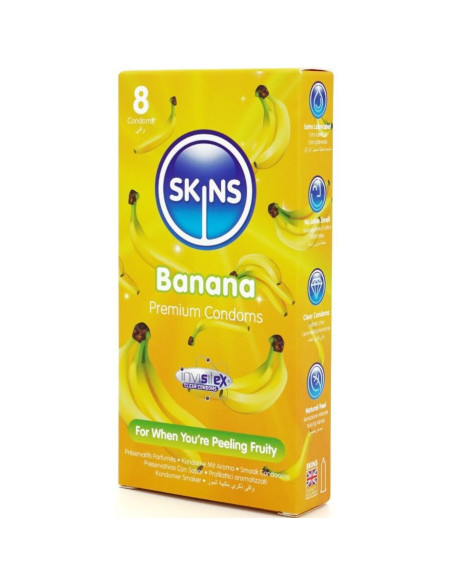 SKINS - BANANŲ PREMIUM PREZERVATYVŲ PAKUOTĖ, 8 vnt.