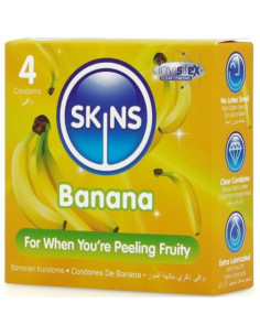 SKINS - BANANŲ PREMIUM PREZERVATYVŲ PAKUOTĖ, 4 vnt. 2