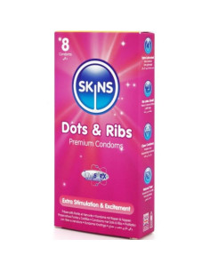 SKINS - DOTS and RIBS PREMIUM PREZERVATYVŲ PAKUOTĖ, 8 vnt. 2