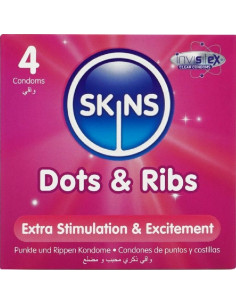SKINS - DOTS and RIBS PREMIUM PREZERVATYVŲ PAKUOTĖ, 4 vnt.