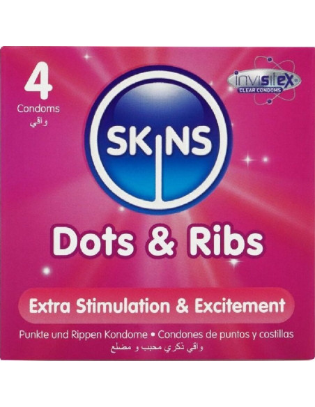 SKINS - DOTS and RIBS PREMIUM PREZERVATYVŲ PAKUOTĖ, 4 vnt.